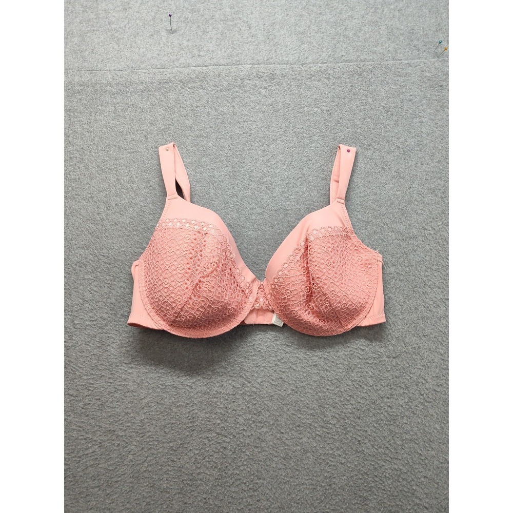 Laura Ashley Women Push Up Bra 40D Pink Lace Trim Underwire Full Cup Bra Strap
